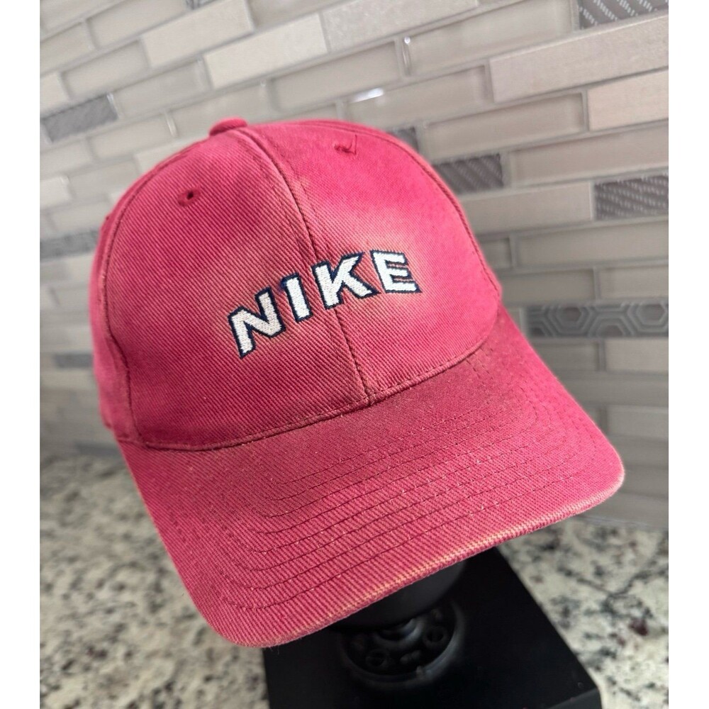 Vintage 90s Nike Center Swoosh Logo Script Spellout Hat Cap Mens Red